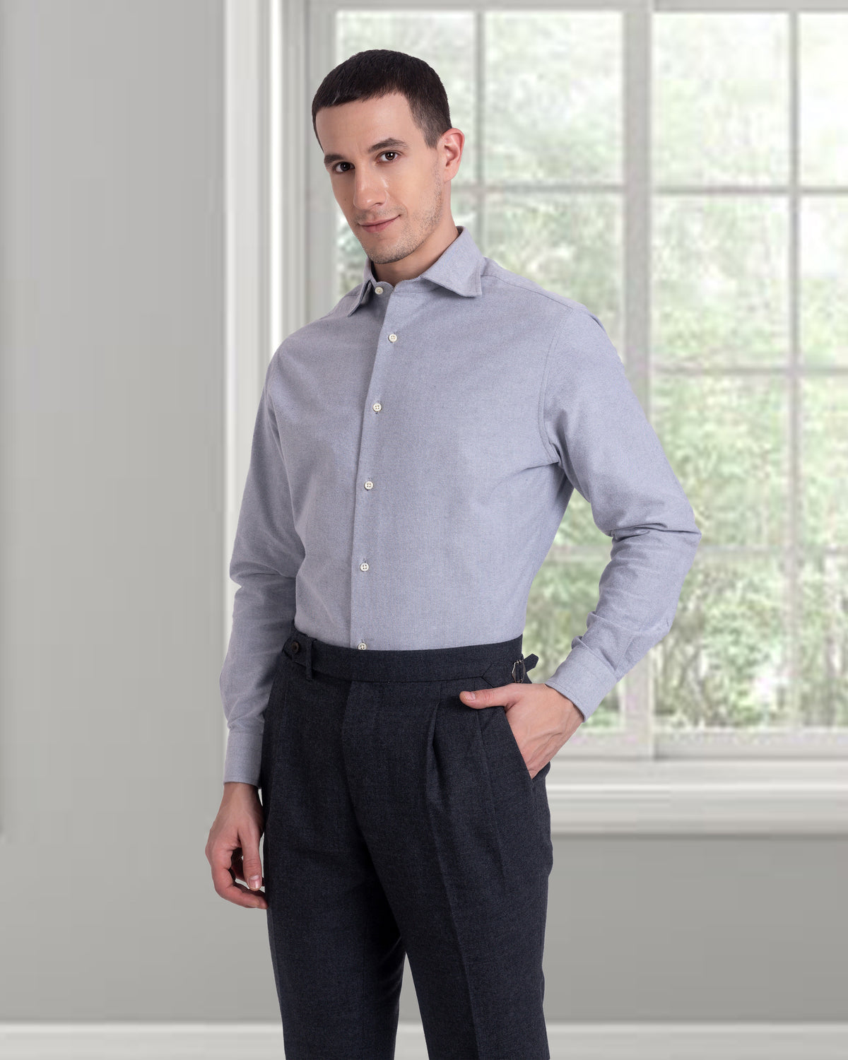 Grey Brushed Oxford Shirt - 2