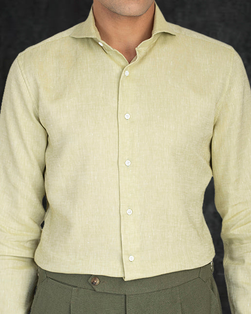 Light Olive Green Slub Linen Shirt