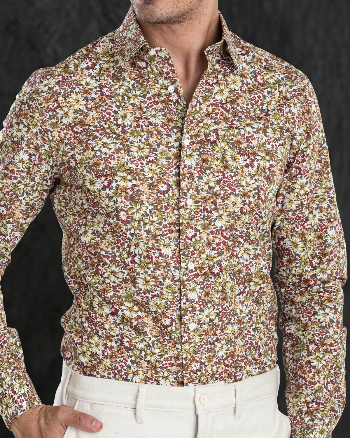 Olive Green Maroon prints on White - 3
