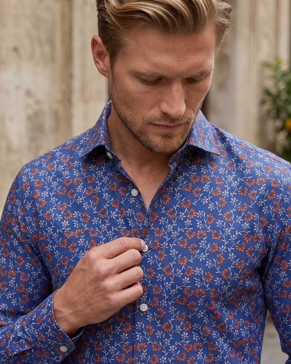 Getzner Floral Printed Shirt on Blue - 3