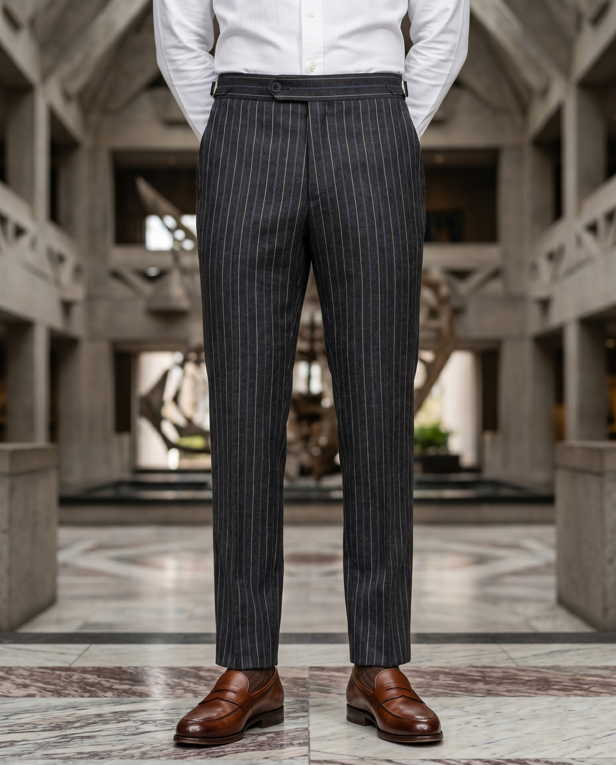 VBC Blue Yellow Alternate Stripes on Brown Pants - 1