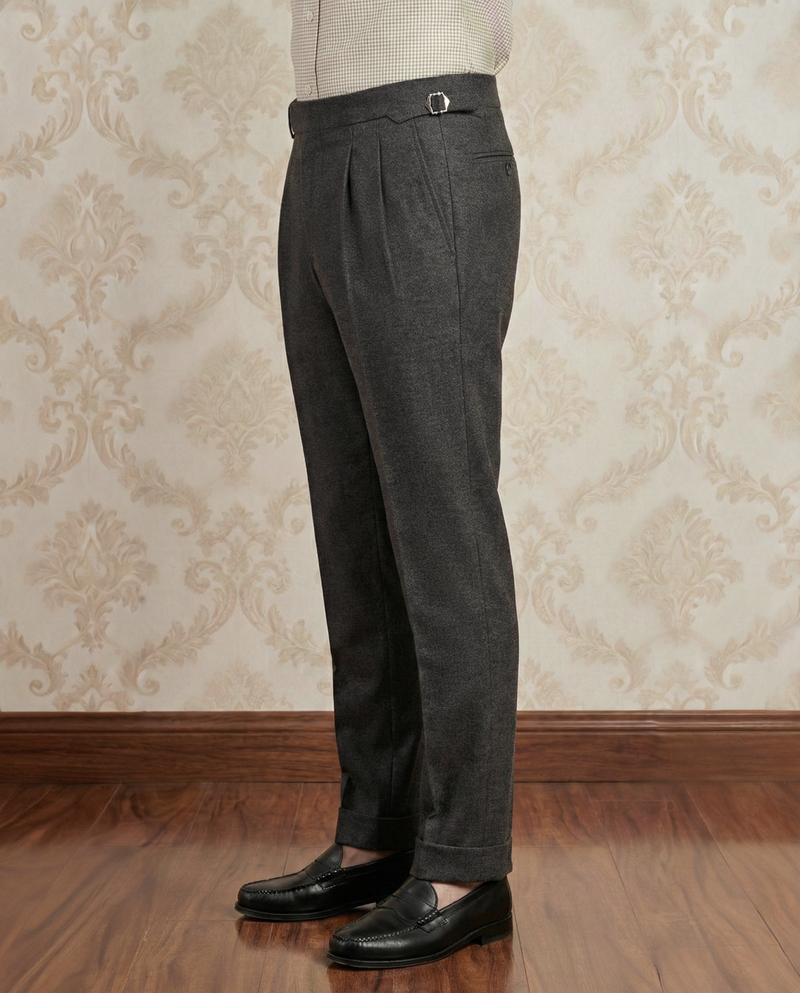 Dugdale Olive Grey Wool Flannel Dress Pant