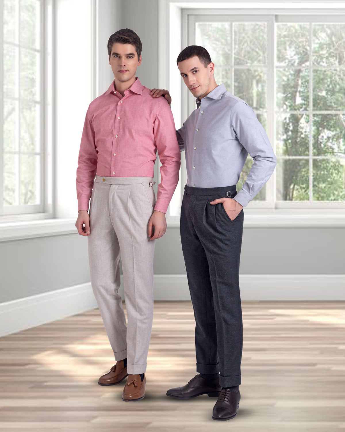 Pleated Dugdale Dark Grey Wool Flannel Dress Pant - 5