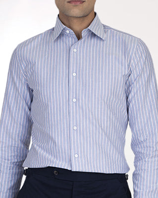 Red White Stripes on Blue Oxford - 1