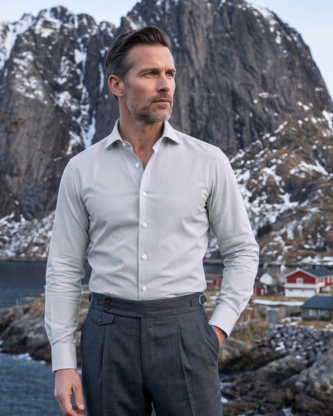 Grey Pinstripes Dress Shirt