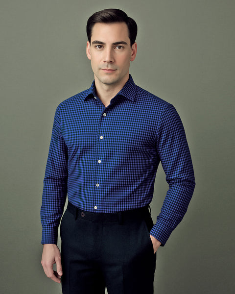 Navy Black Small Gingham Twill