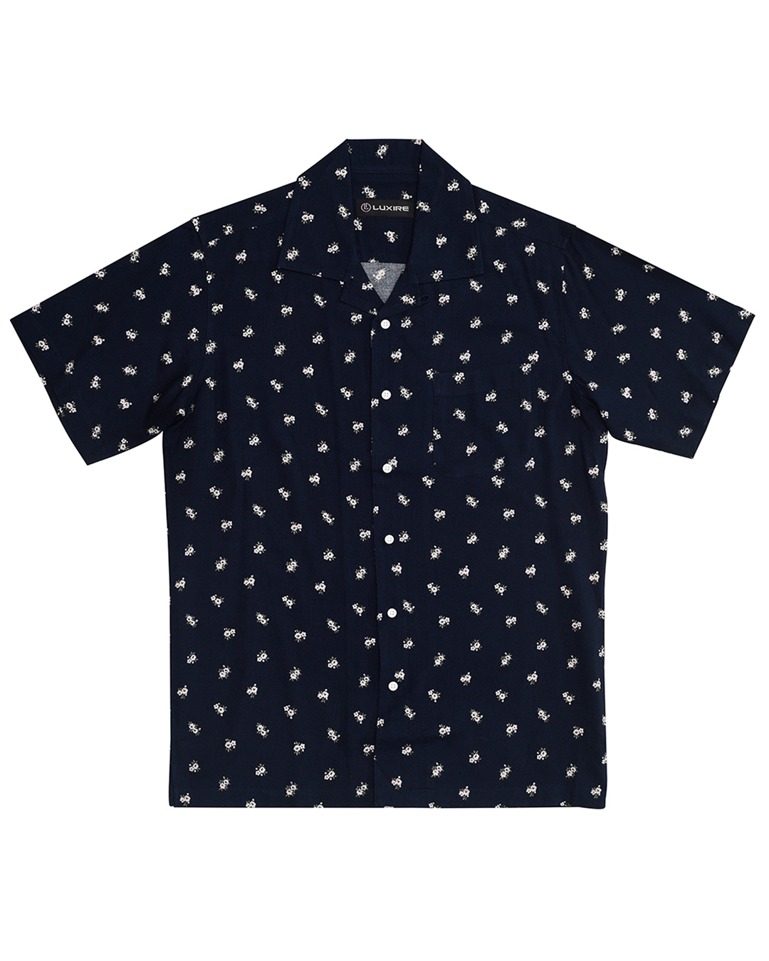Printed Flower On Dark Navy Shirt - 1
