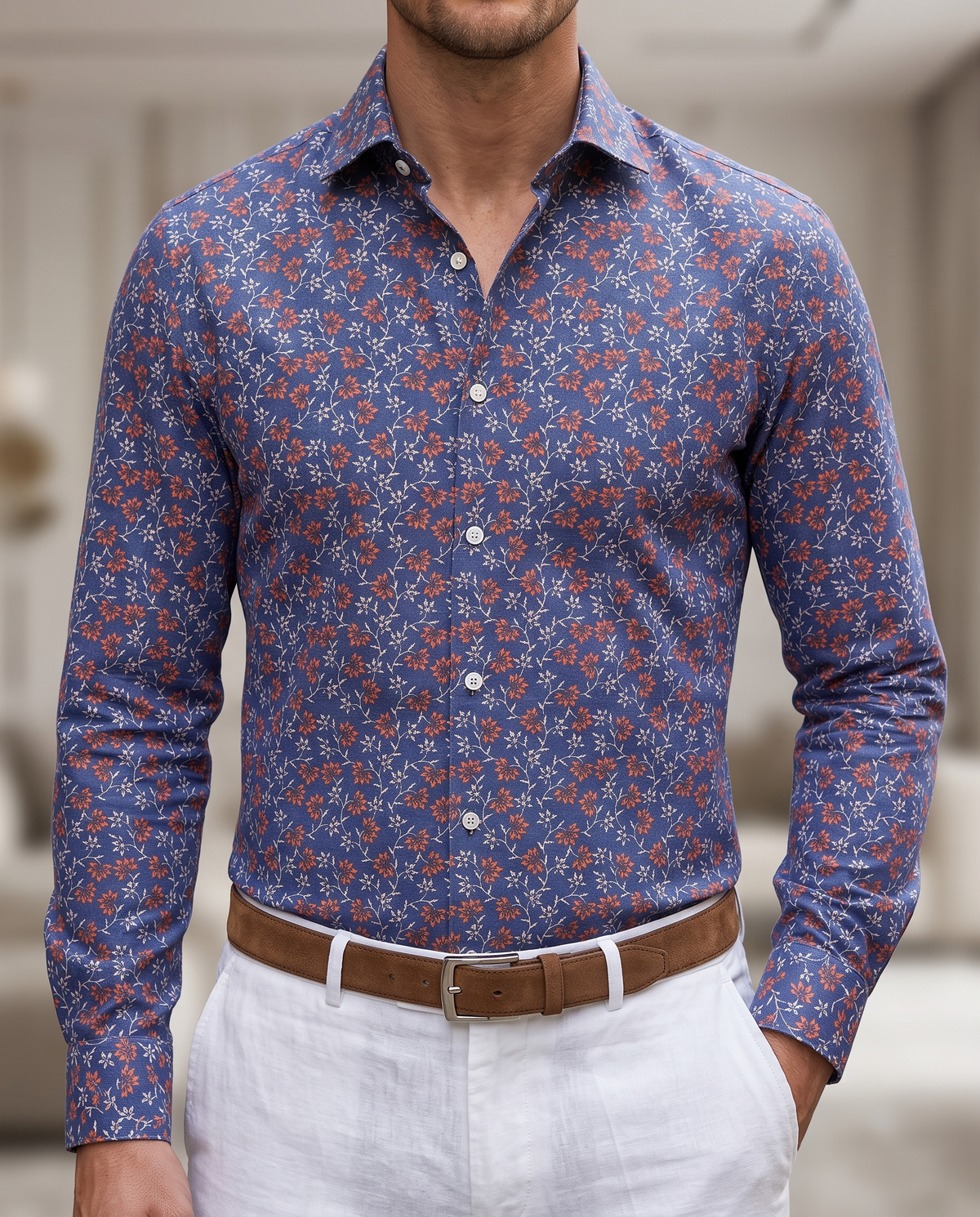 Getzner Floral Printed Shirt on Blue - 2