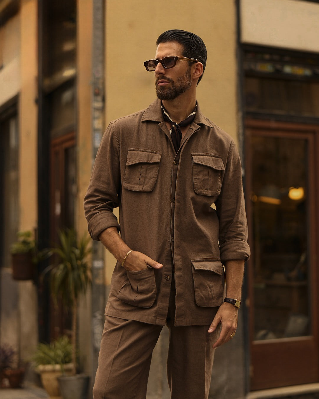 Linen Fresco Brown Shirt Jacket - 1
