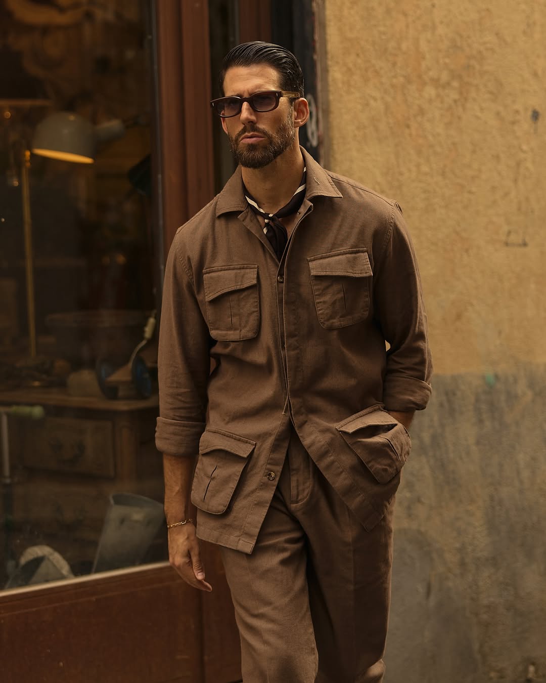 Linen Fresco Brown Shirt Jacket - 6