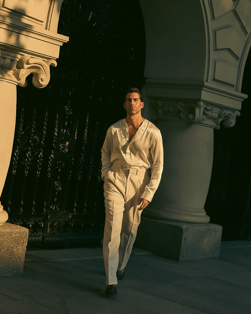 High Waisted Pants in Linen Suiting Muslin