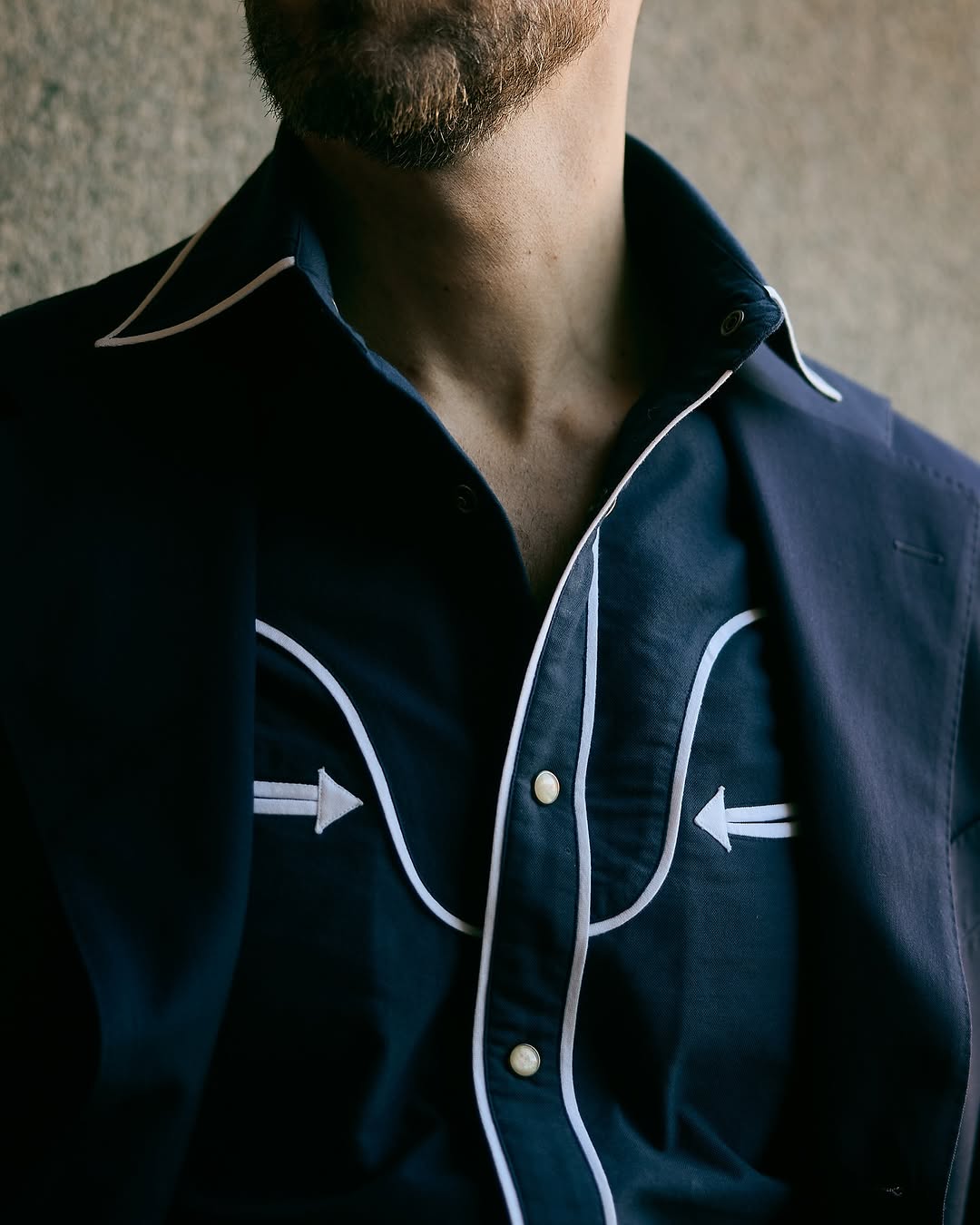 Navy Pinpoint Oxford Sartorial Western Shirt - 10
