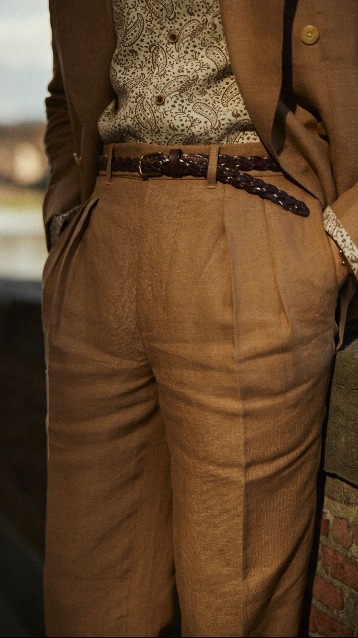 Linen Fresco Golden Brown Double Breasted Jacket - 12