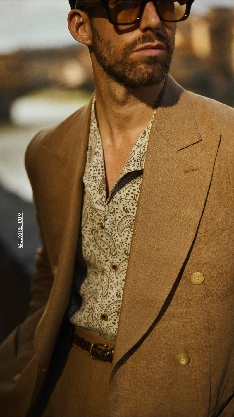 Pleated Linen Fresco Golden Brown Dress Pant