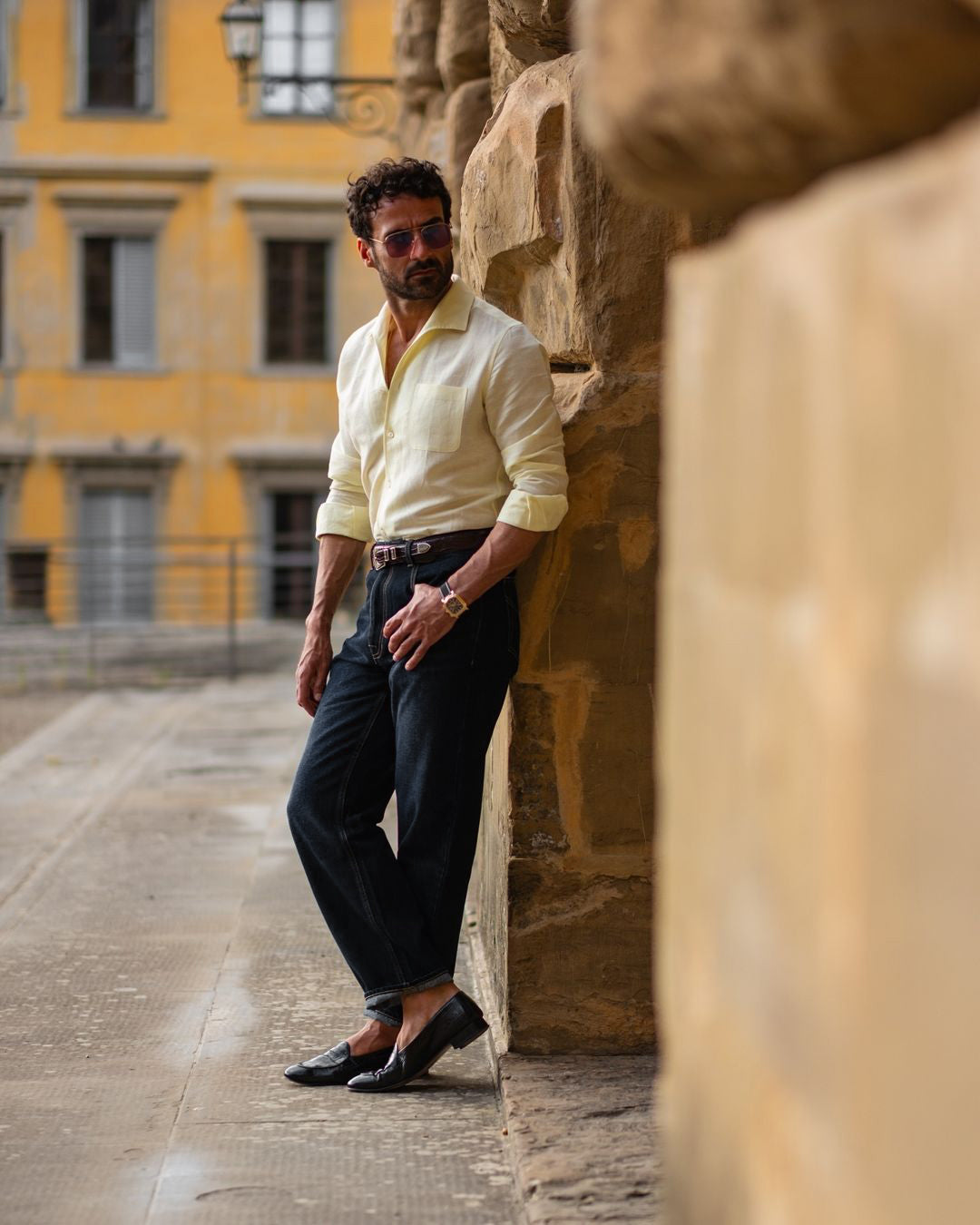 Summer Shirt in Pale Yellow Linen with one piece collar placket - 3