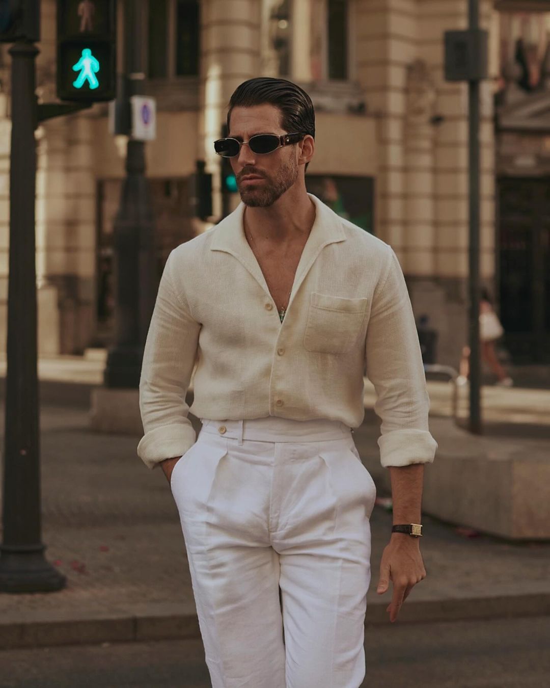 Pleated White Linen Herringbone Pant - 6