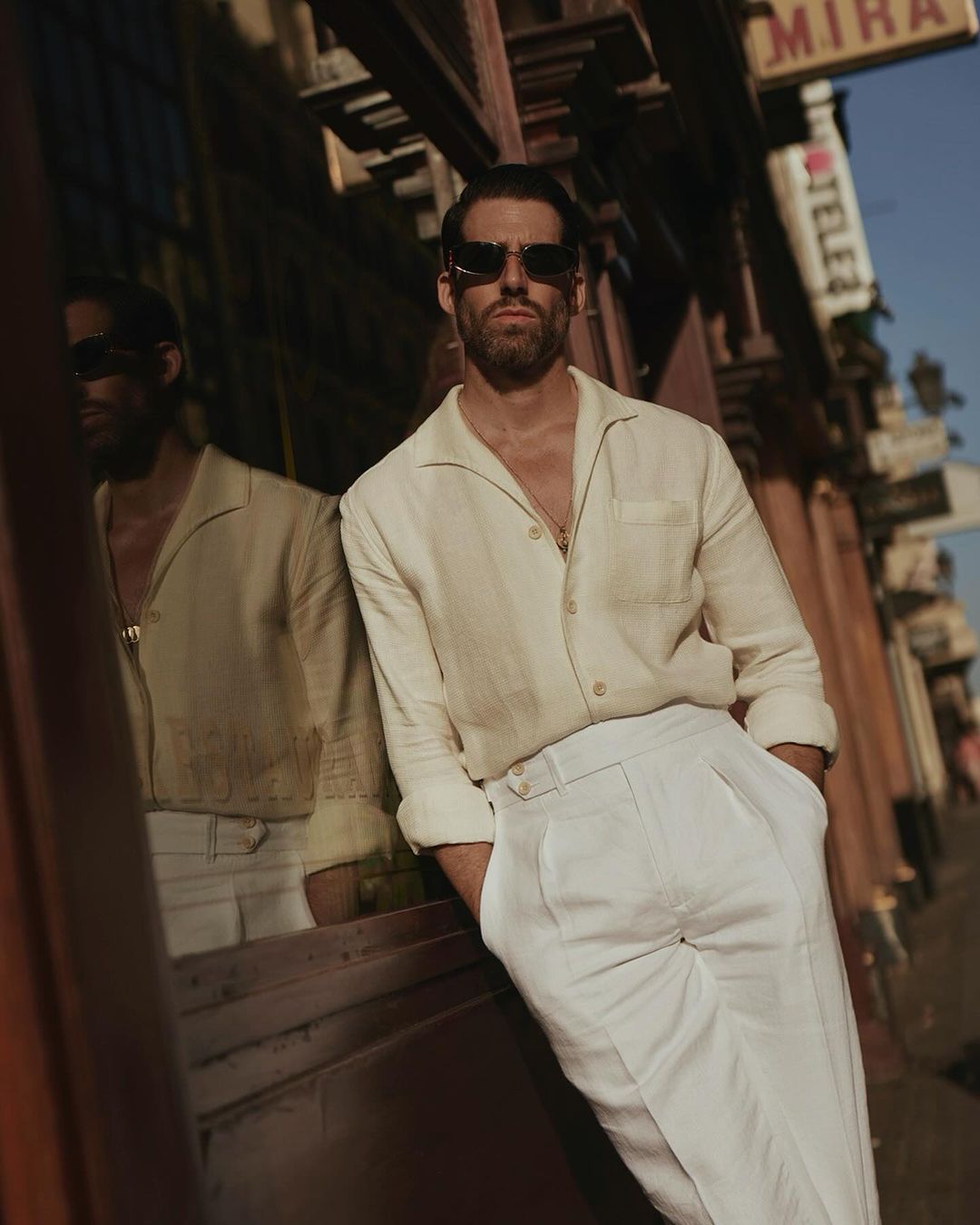 Pleated White Linen Herringbone Pant - 5