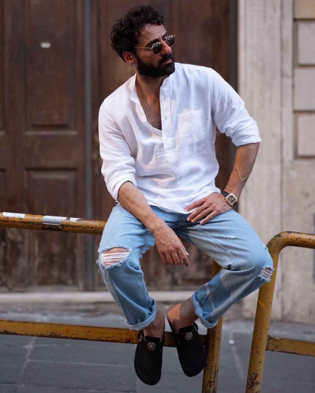 Fade Washed Light Blue Distressed Jeans