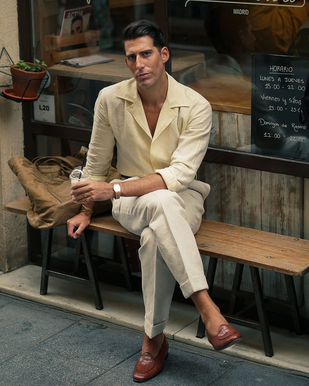Pleated Linen Vintage Cream Birdseye Pant - 7