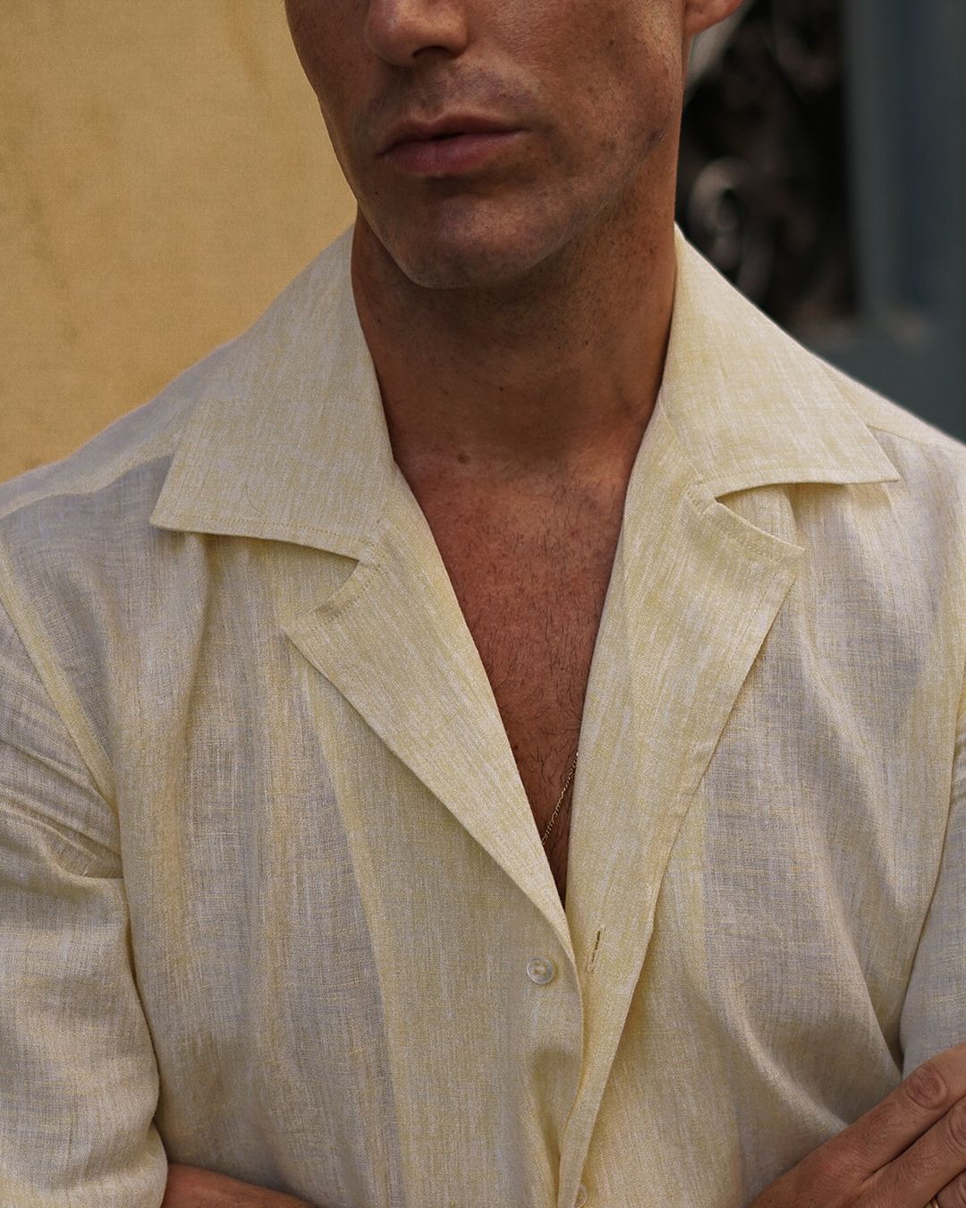 Summer Camp Collar Shirt in Yellow Linen - 5