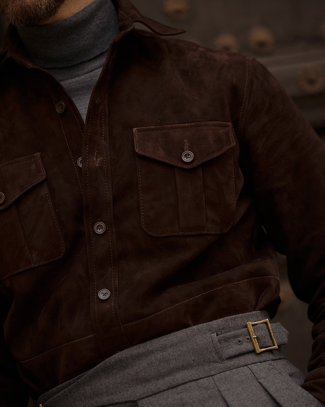 Brown Suede Leather Shirt - 5