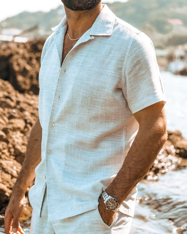 Soft Washed Light Grey Camp Collar Shirt - 1