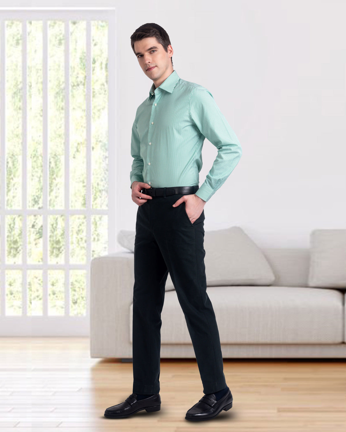 White Green Dress Stripes Shirt - 4