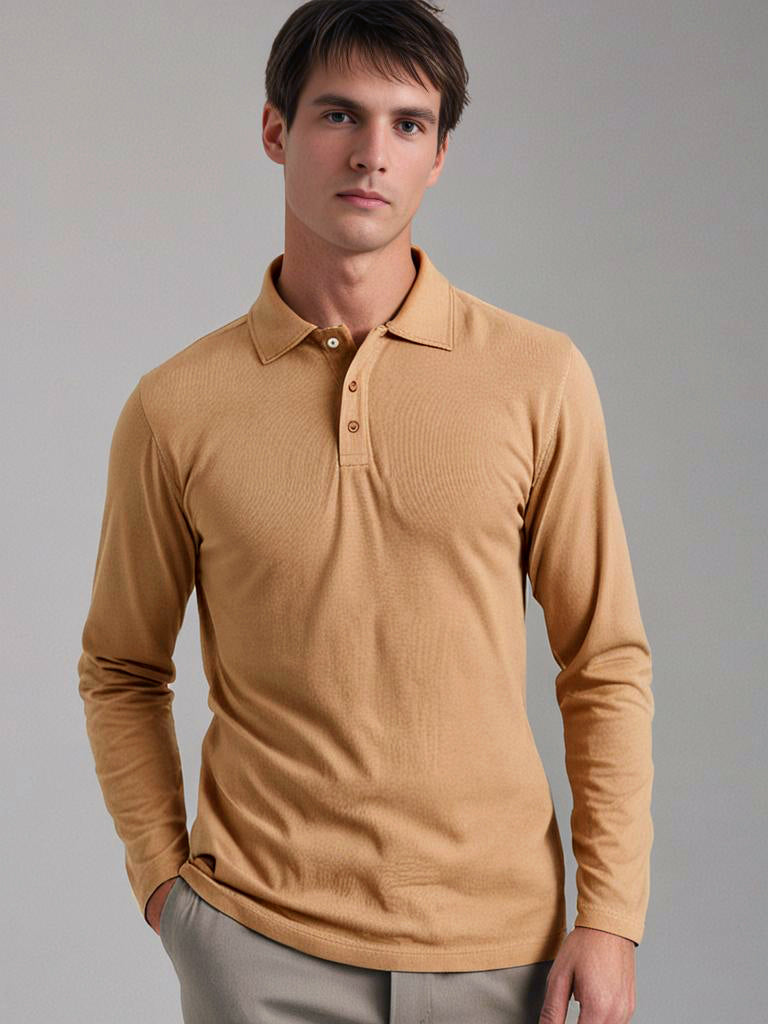 EZS Aria Beige Long Sleeve Polo