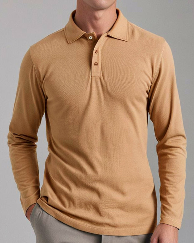 EZS Aria Beige Long Sleeve Polo