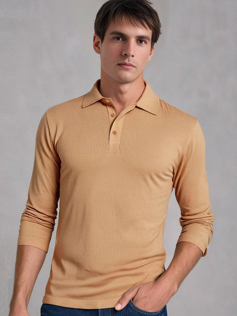 EZS Aria Beige Long Sleeve Polo