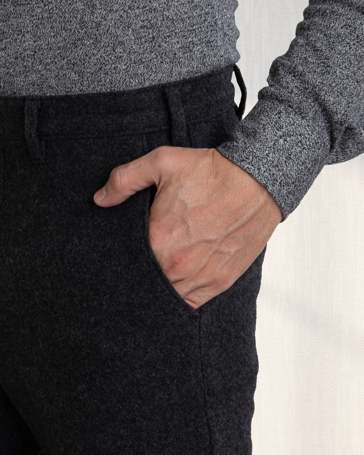 Charcoal Grey Wool Chino - 3