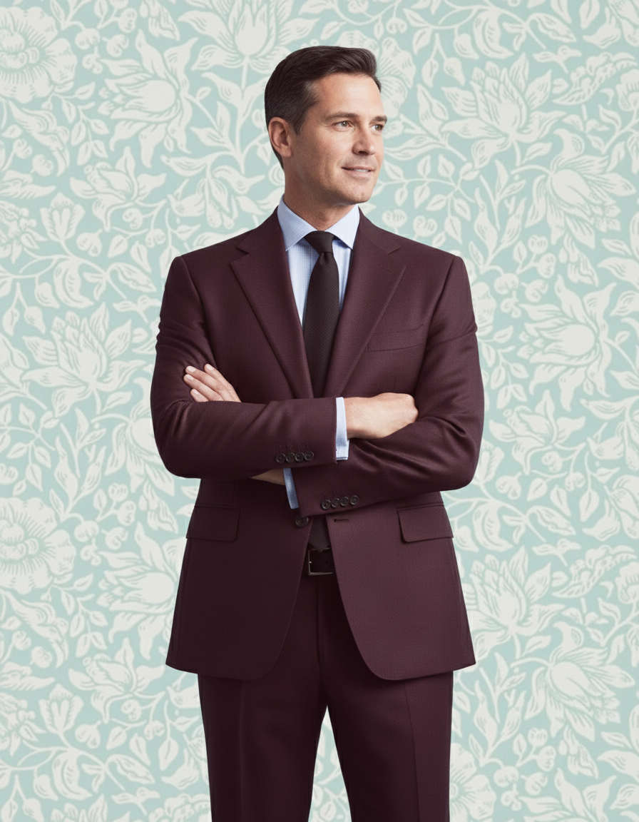 Dugdale Maroon Wool Flannel Suit - 4