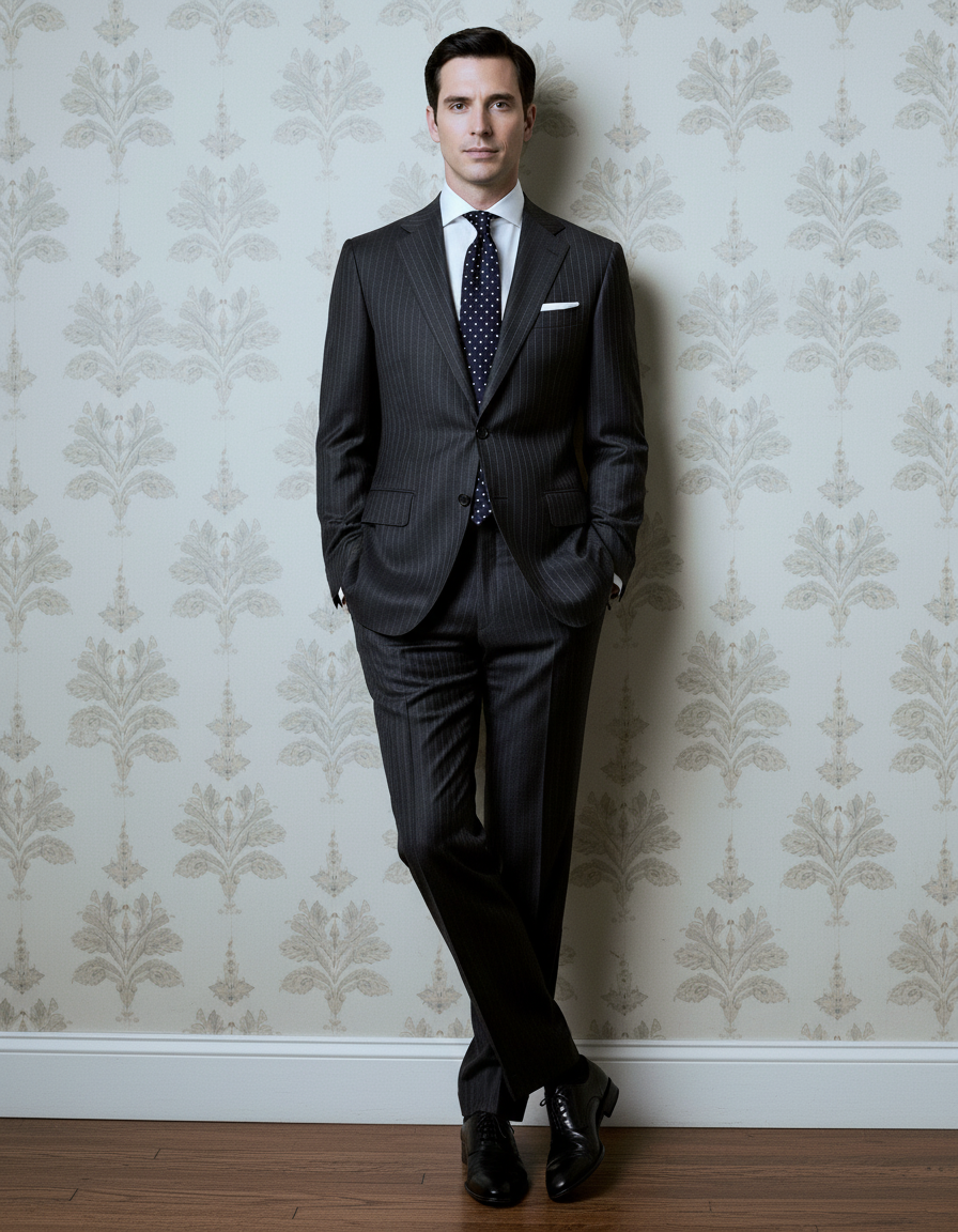 Dark Grey Wool Pinstripes Suit