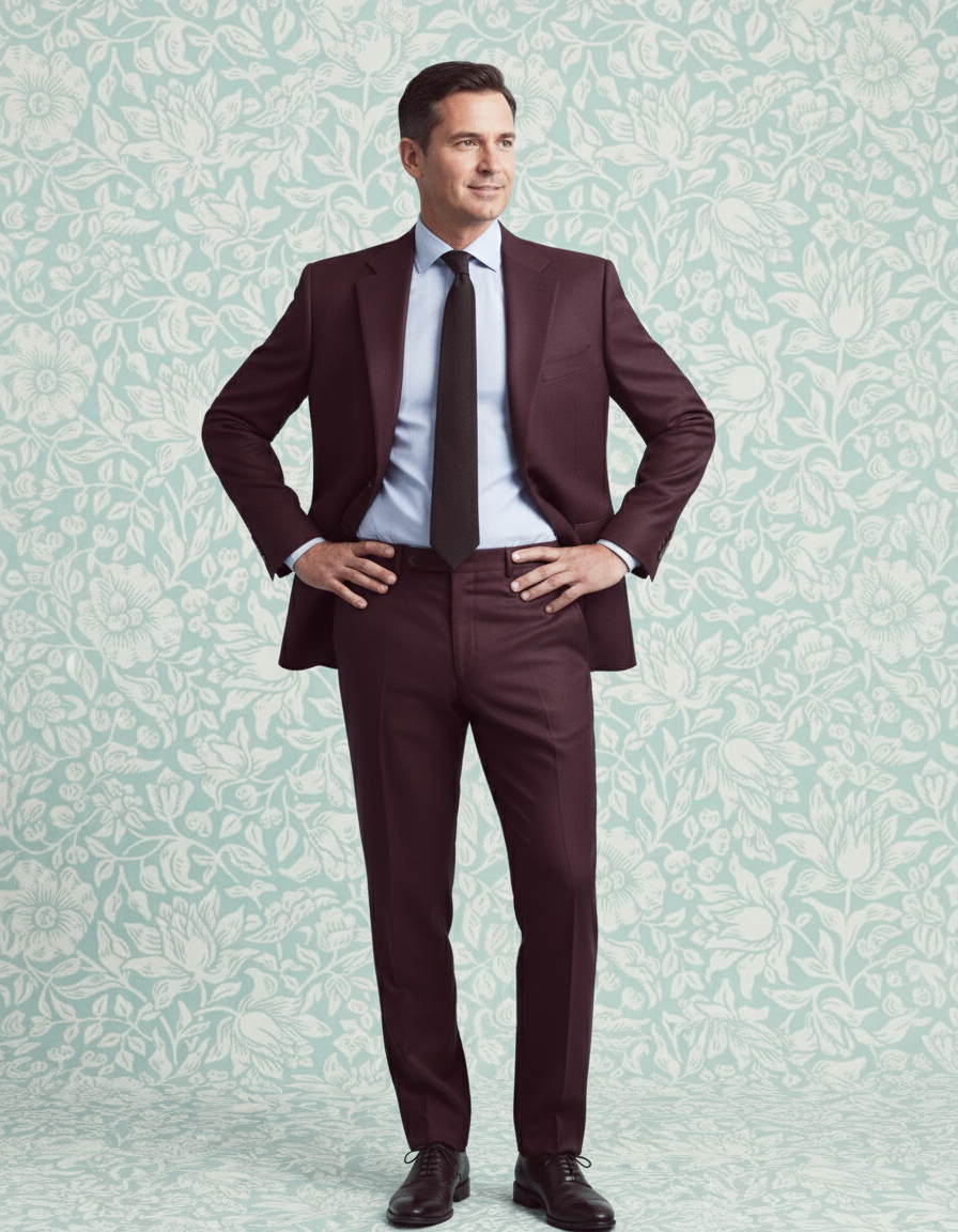 Dugdale Maroon Wool Flannel Suit - 5