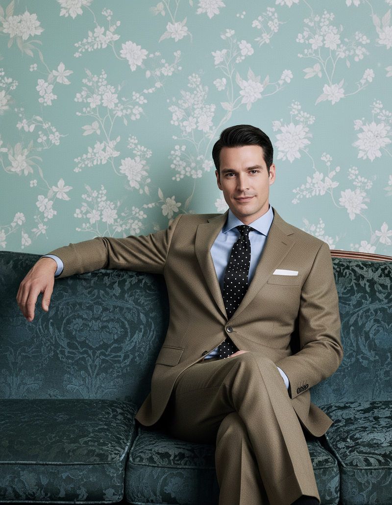 Dugdale Olive Beige Wool Flannel  suit