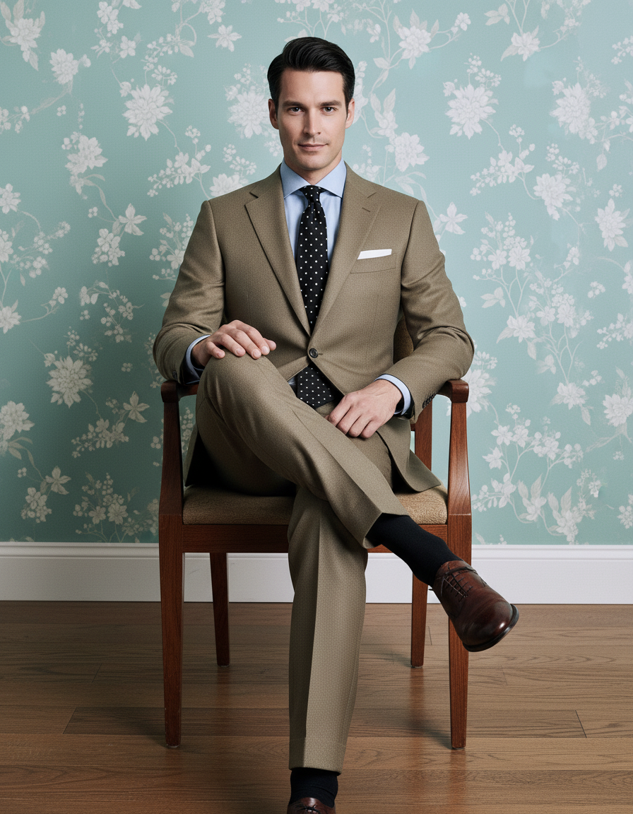 Dugdale Olive Beige Wool Flannel  suit - 10