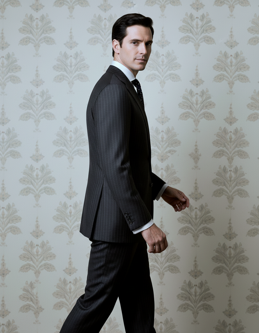 Dark Grey Wool Pinstripes Suit