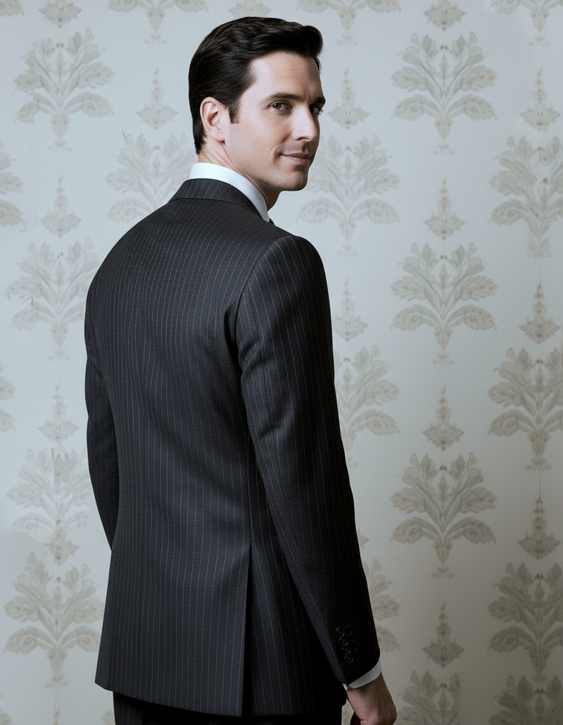 Dark Grey Wool Pinstripes Suit