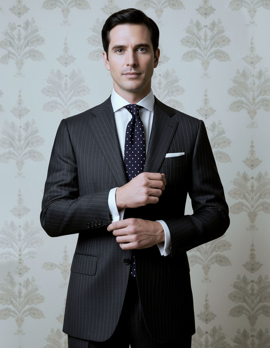 Dark Grey Wool Pinstripes Suit - 10