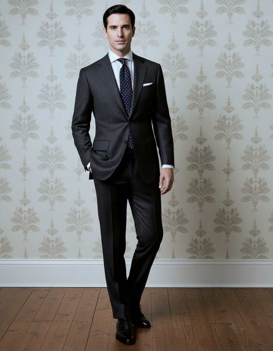 Dark Grey Wool Pinstripes Suit - 11