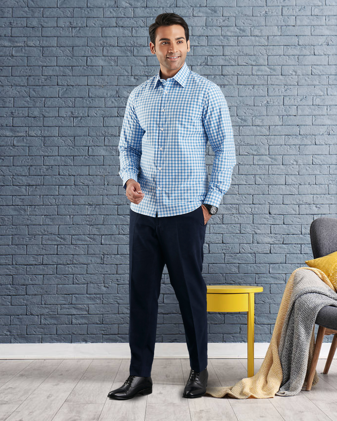 Blue on White Broad Gingham Checks Shirt - 4