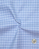 Closeup view of custom check shirts for men by Luxire dark blue light blue and white