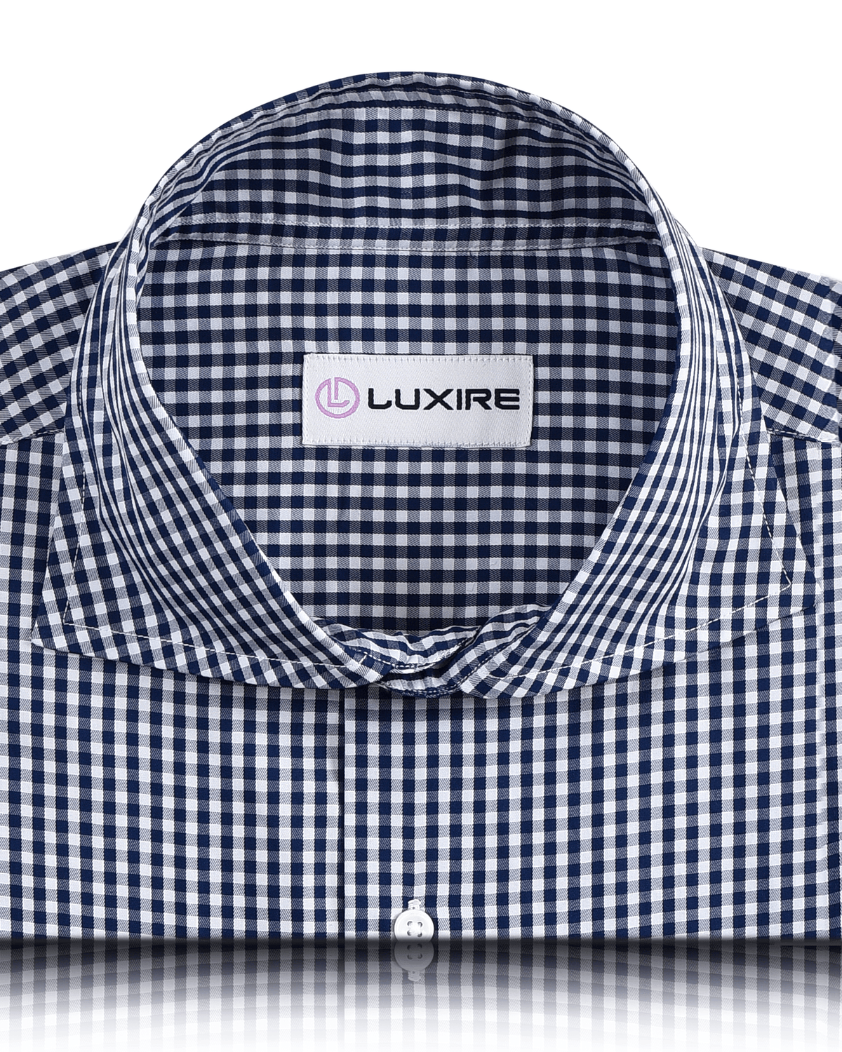 Dark Denim Blue Small Gingham on White Shirt - 2
