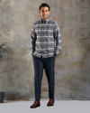 Dark Gull Grey Navy Plaid Flannel Shirt