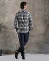Dark Gull Grey Navy Plaid Flannel Shirt