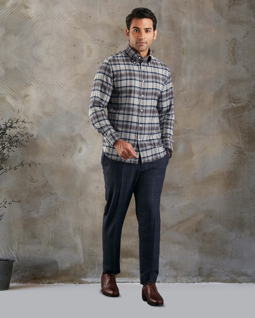 Dark Gull Grey Navy Plaid Flannel Shirt - 2