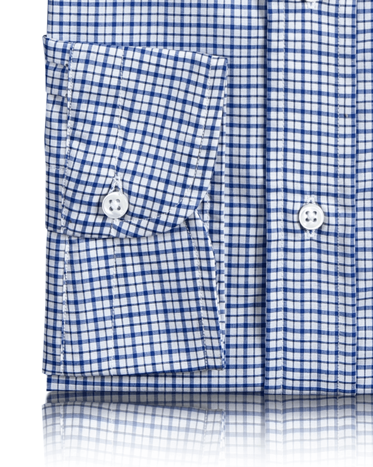 Tattersall Multi Size Navy Checks on White Shirt - 3