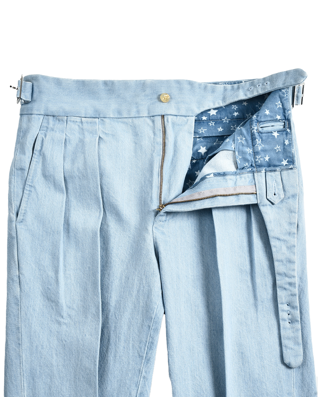 Gurkha Pant in Fade Washed Blue Selvage With Turquoise Tint - 4