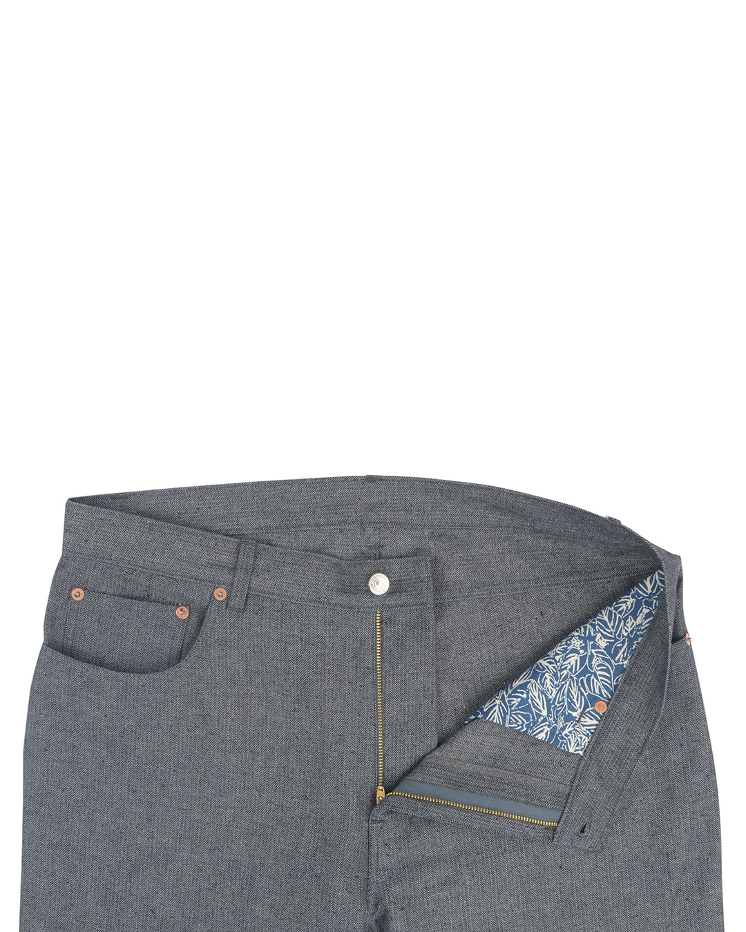 Denim: Navy Grey Slub Herringbone Jeans - 3
