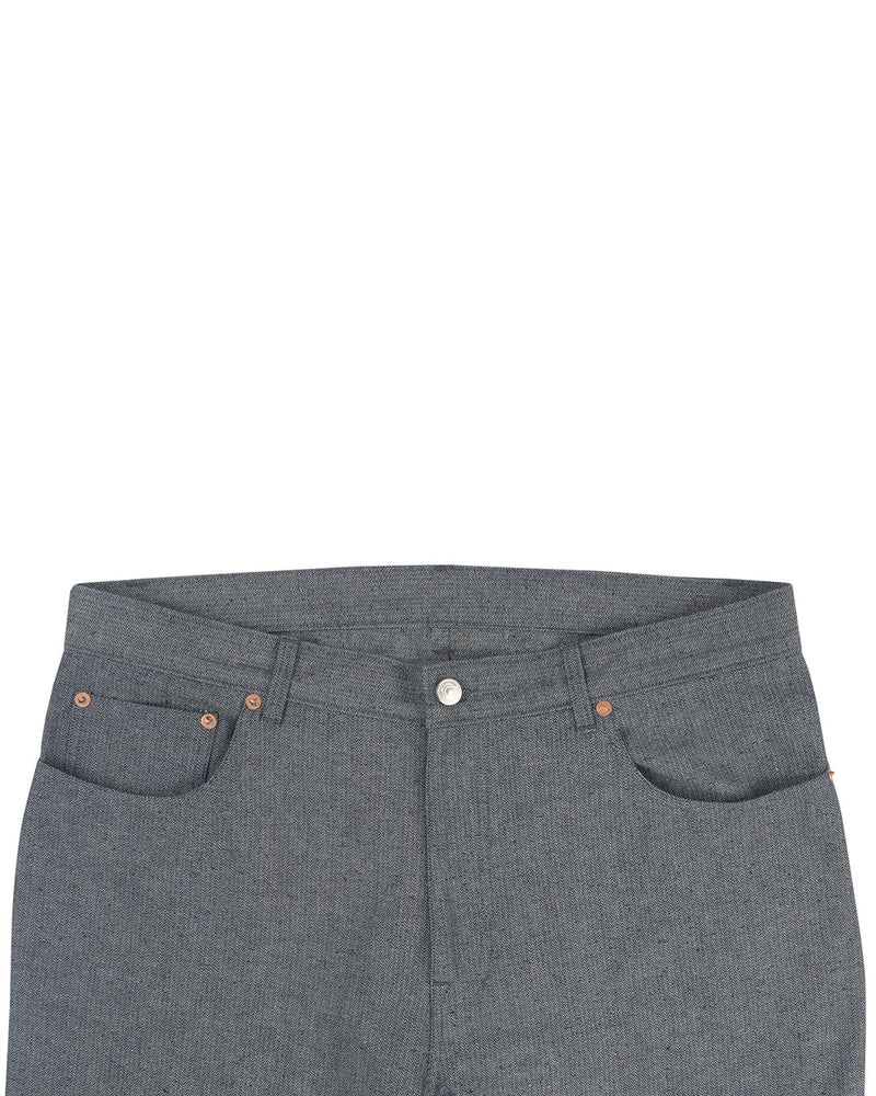 Denim: Navy Grey Slub Herringbone Jeans